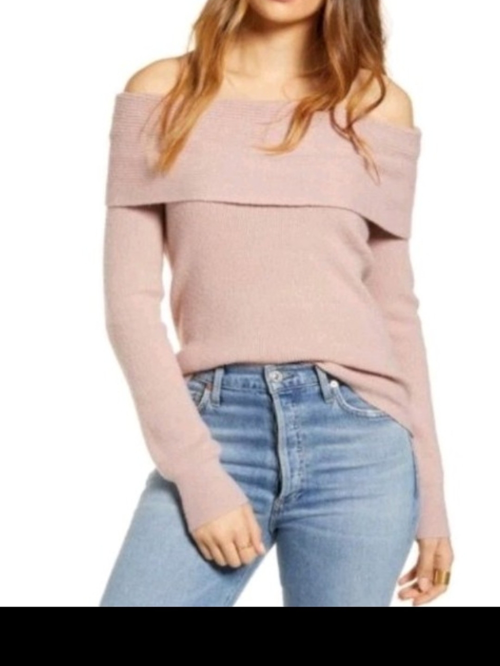 Leith Dusty Rose Off-the-Shoulder Foldover Sweater